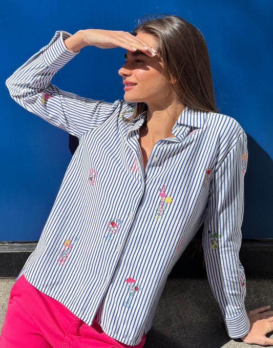 SHIRT ISA EMB RAYA BLANCA AZUL PUNTO 32249