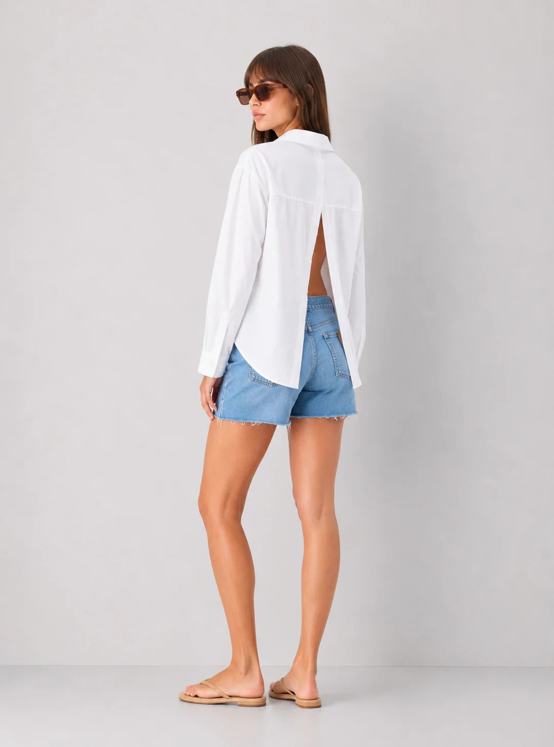 Elan PL11698 Open Back Button Down - White