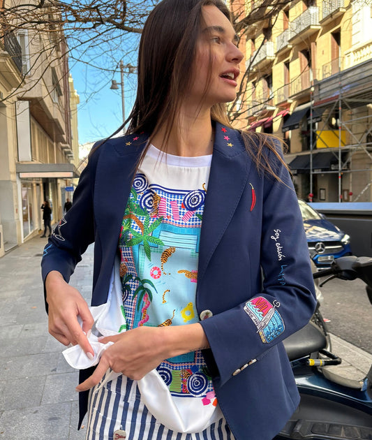 JACKET HEATHER EMB PUNTO ROMA AZUL MARINO 32416