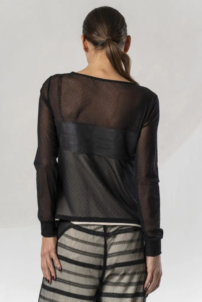 Elisa Cavaletti Black tulle T-shirt with lurex