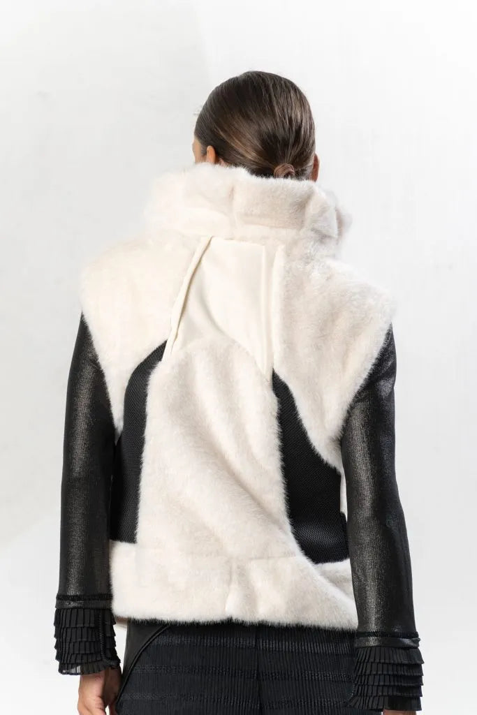 Elisa Cavaletti Ivory & Black Ecofur Vest