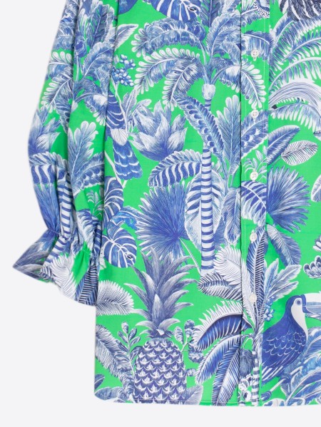 VILAGALLO 33587 - BLUE AND GREEN LEAF PRINT SHIRT