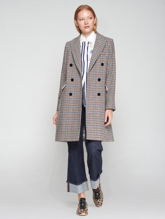 HOUNDSTOOTH WOOL COAT WITH VELVET COLLAR VILAGALLO