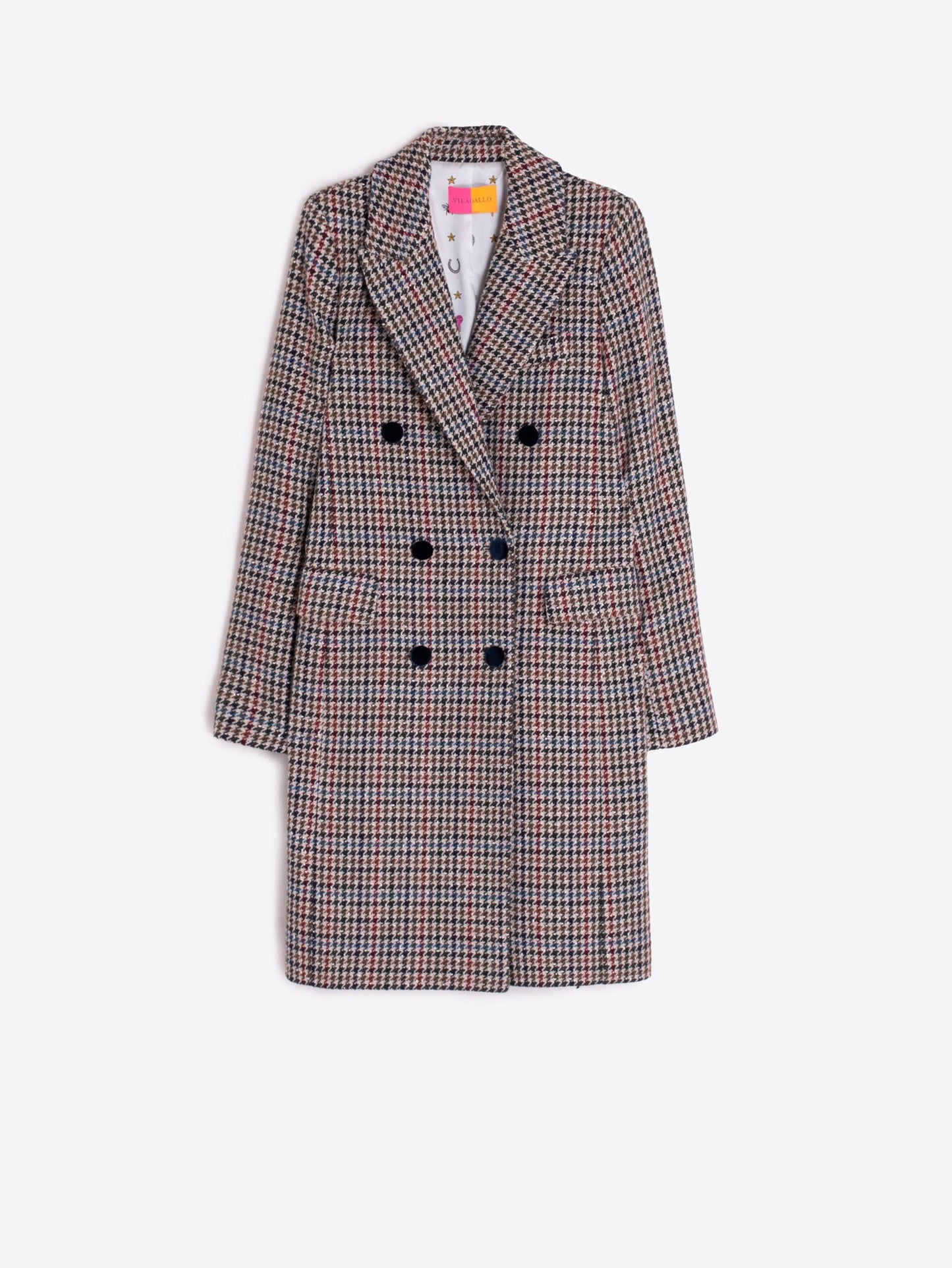 HOUNDSTOOTH WOOL COAT WITH VELVET COLLAR VILAGALLO