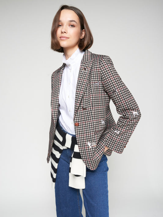 DOG-EMBROIDERED HOUNDSTOOTH PRINT BLAZER VILAGALLO