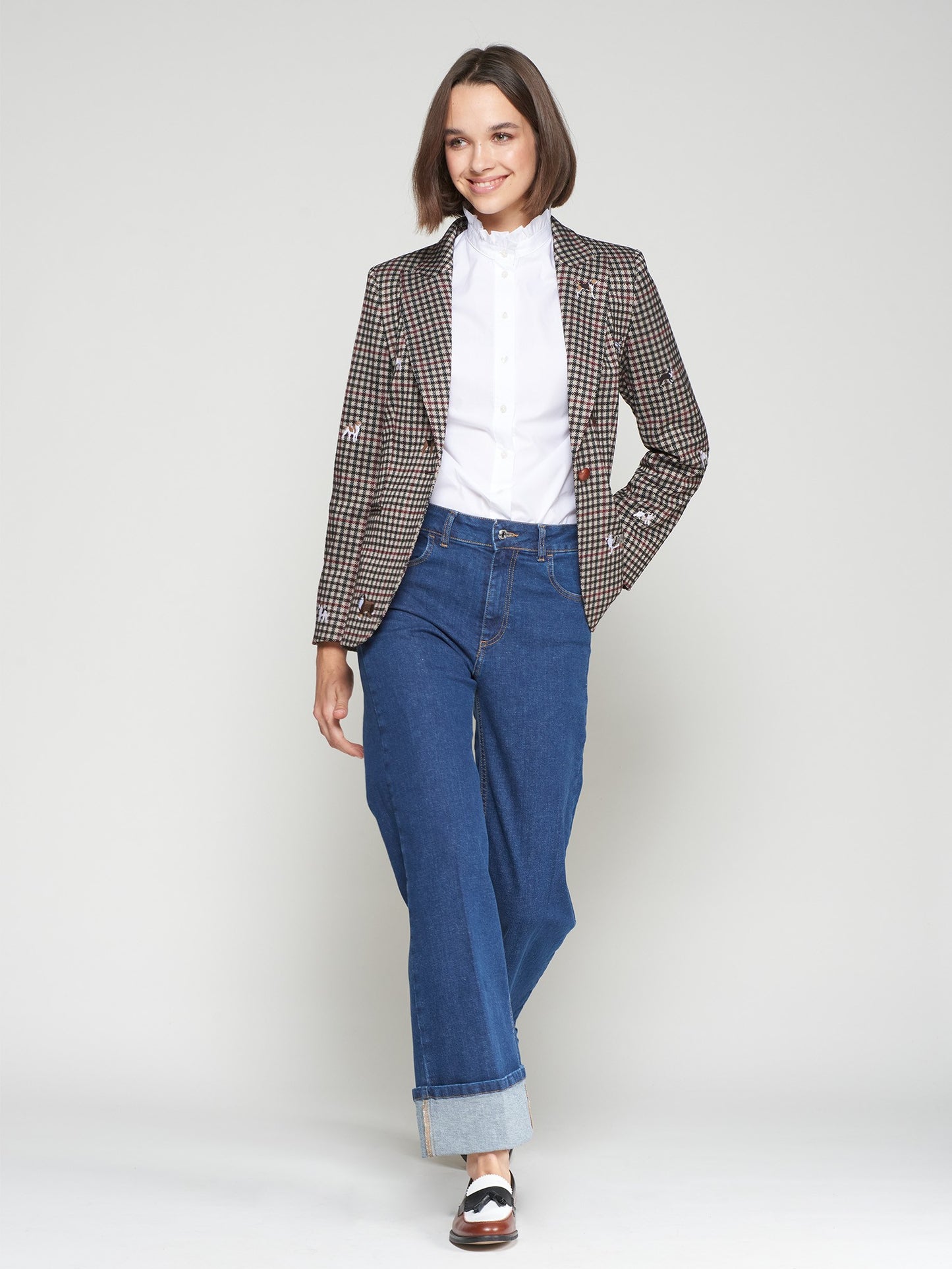 DOG-EMBROIDERED HOUNDSTOOTH PRINT BLAZER VILAGALLO