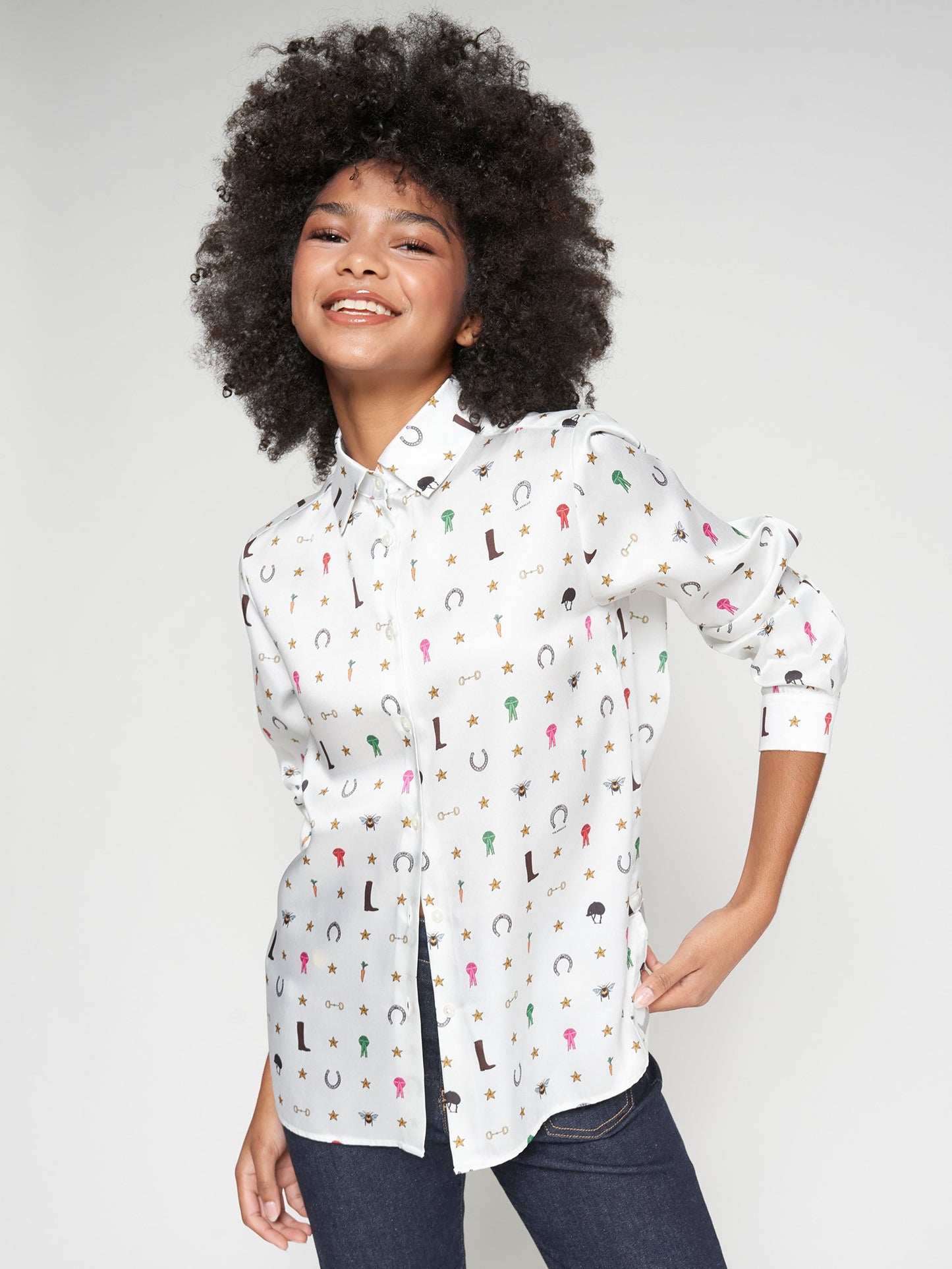 ECRU SHIRT WITH EQUESTRIAN PRINT