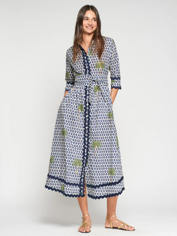 VILAGALLO IKAT DRESS PALM TREES