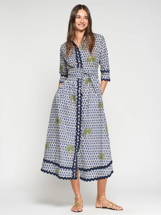 VILAGALLO IKAT DRESS PALM TREES