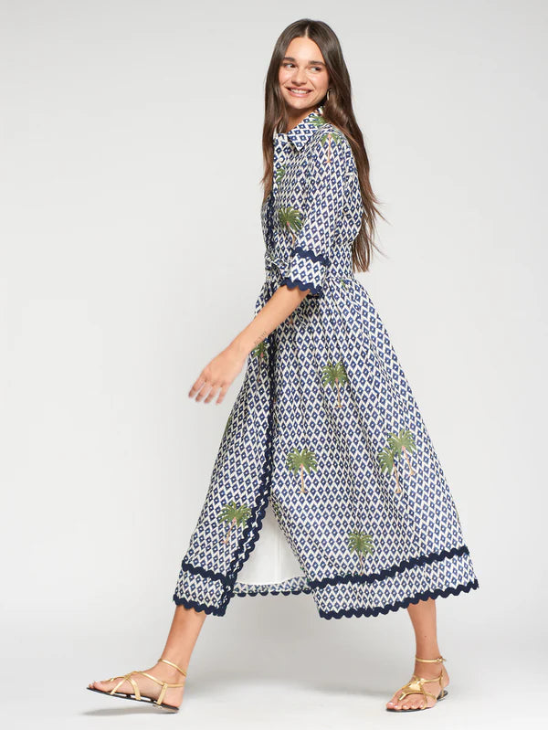 VILAGALLO IKAT DRESS PALM TREES