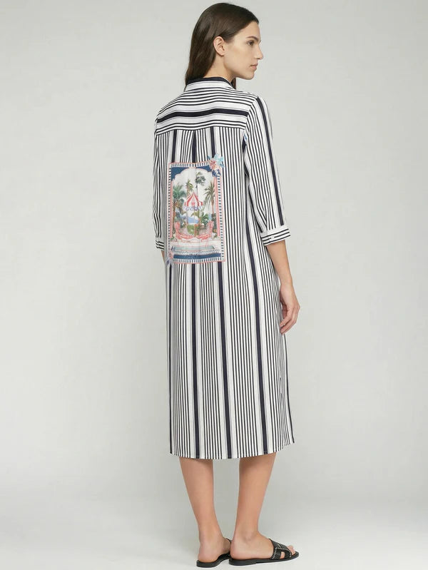 VILAGALLO BLACK STRIPED SHIRT DRESS DOLCE FAR NIENTE