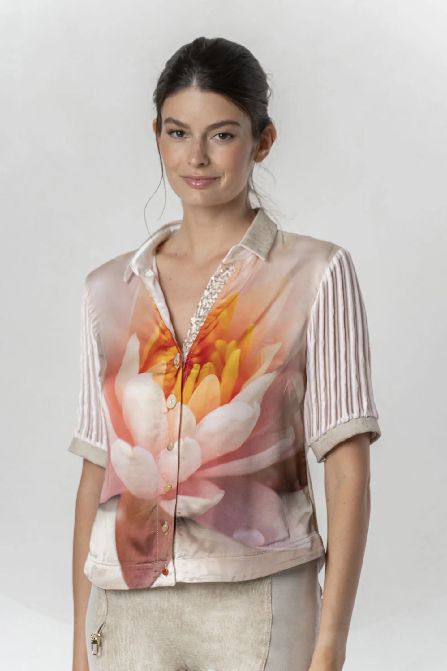 ELISA CAVALETTI Pinkish beige shirt with lotus flower print