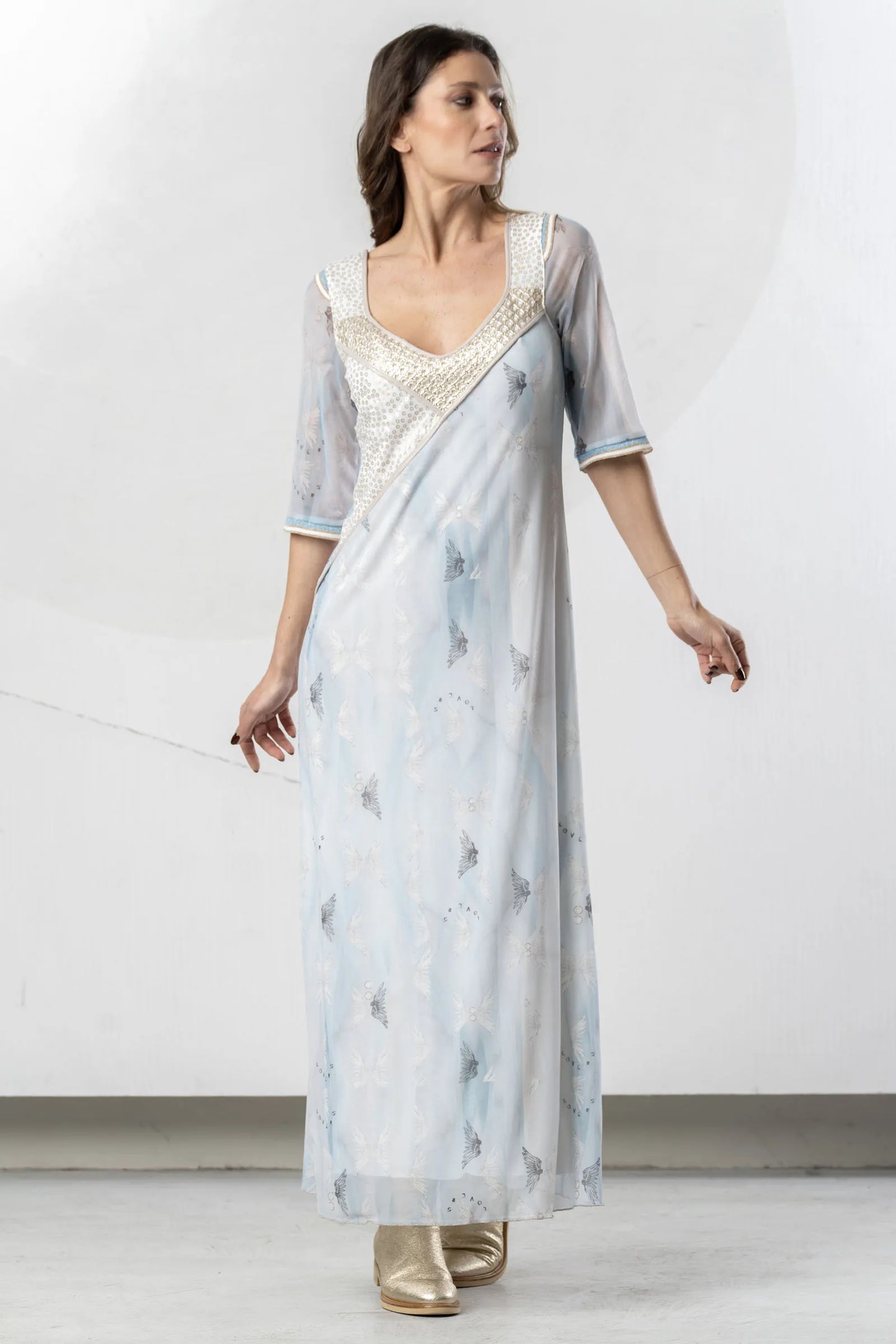 ELISA CAVALETTI Light blue long dress with sequins SKU: 2000013640062