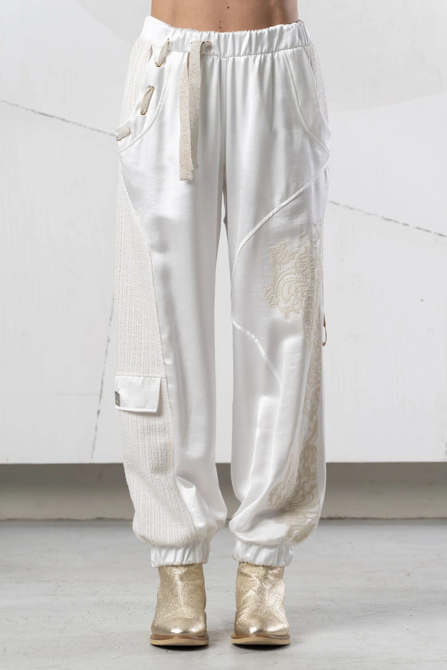 ELISA CAVALETTI White jogger pants with jacquard inserts