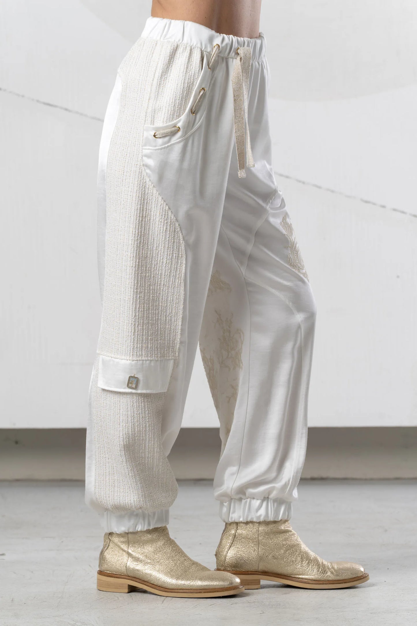 ELISA CAVALETTI White jogger pants with jacquard inserts