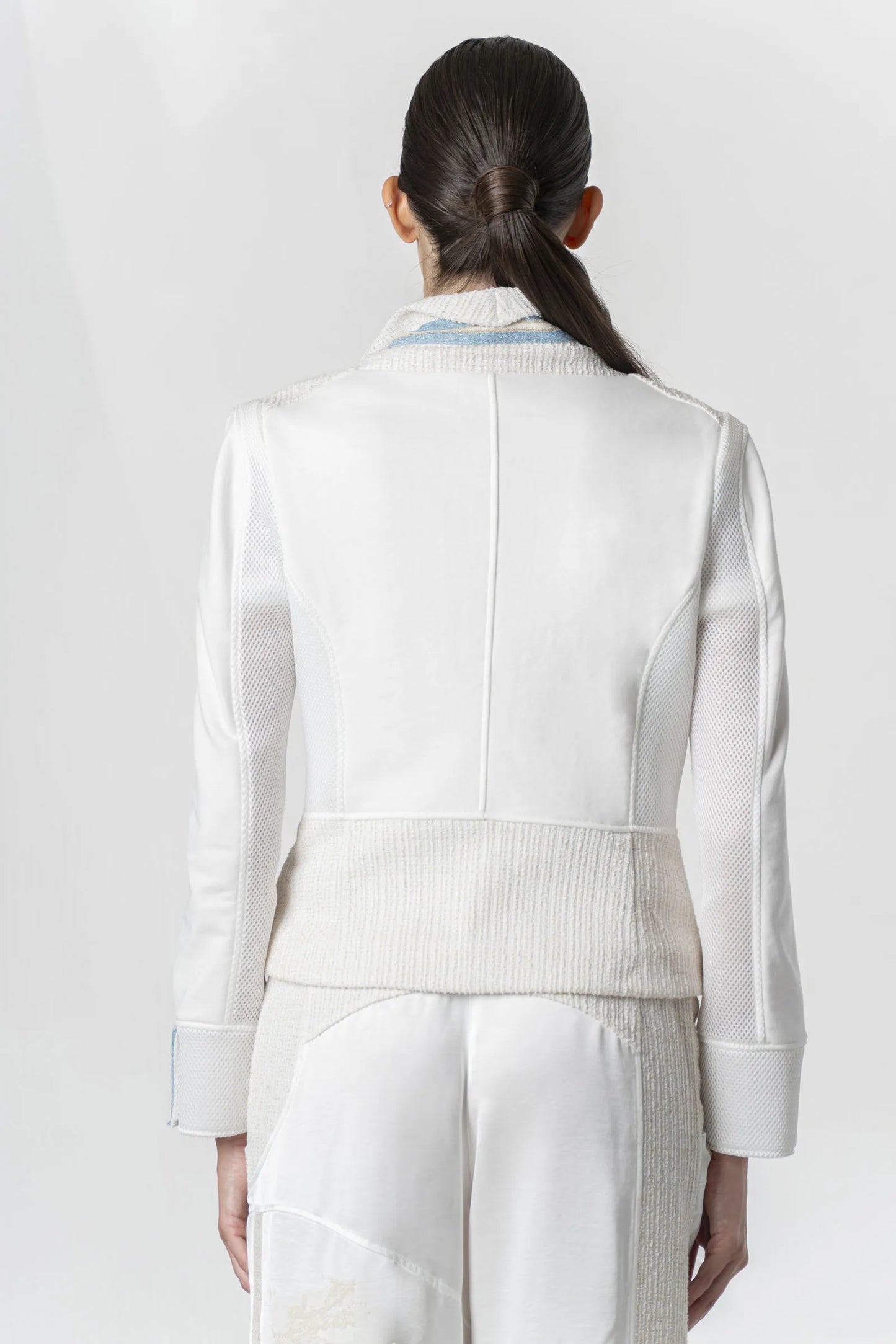 ELISA CAVALETTI Light blue and white blazer with macramé