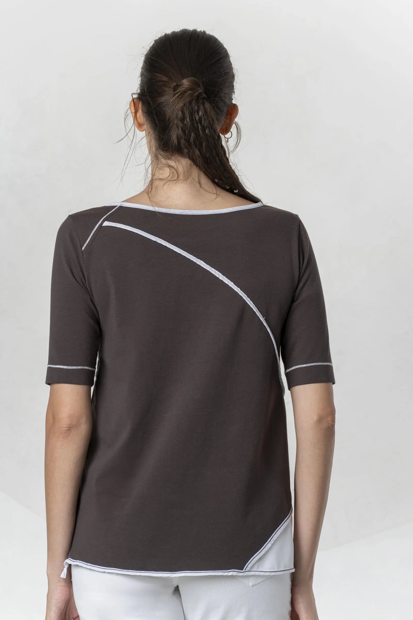 ELISA CAVALETTI Brown and white cotton jersey T-shirt with crystals