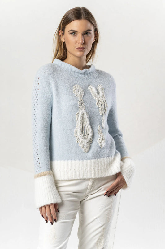 Elisa Cavaletti Powder blue faux-fur sweater with embroidery