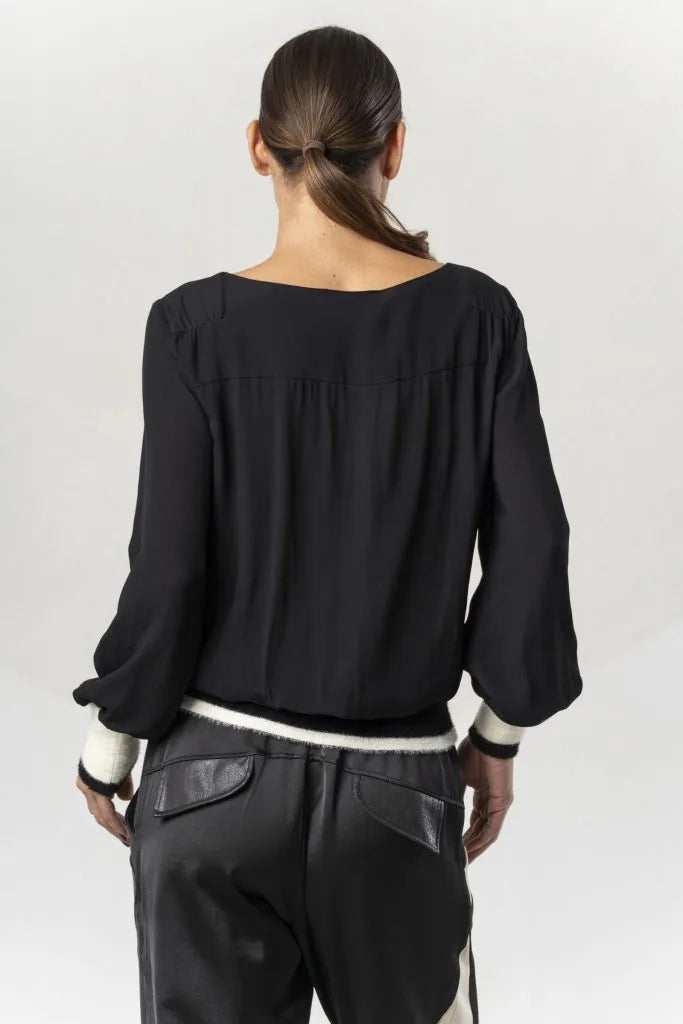 Elisa Cavaletti Black-and-White Gathered Blouse