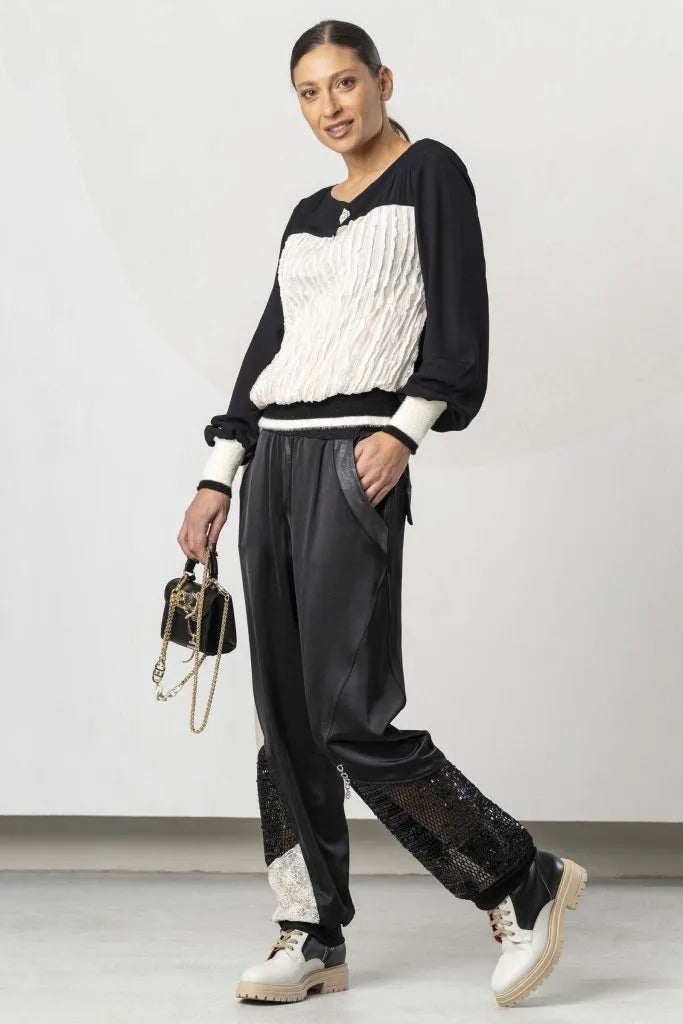 Elisa Cavaletti Black-and-White Gathered Blouse