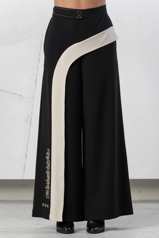 Elisa Cavaletti Black and ivory palazzo pants with crystals