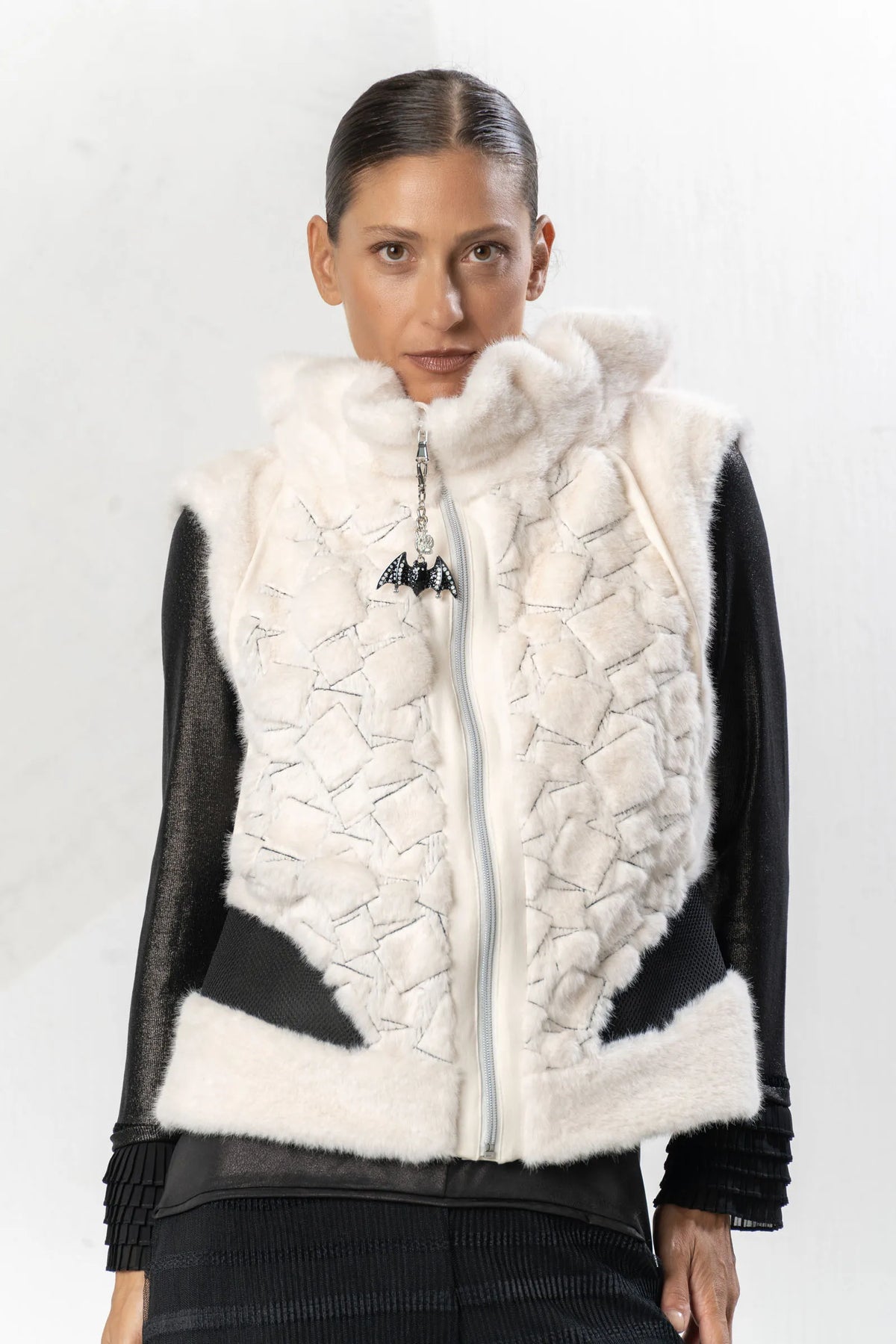 Elisa Cavaletti Ivory & Black Ecofur Vest