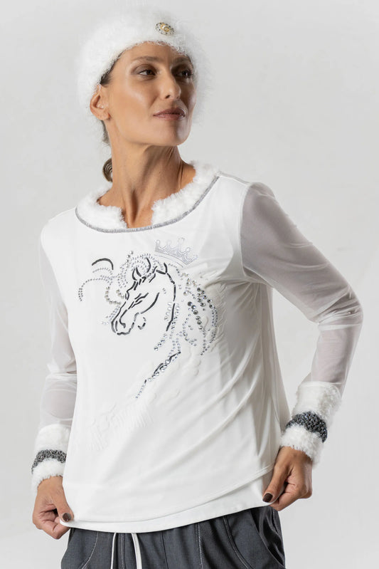 White tulle T-shirt with “Riding freedom” print 03243