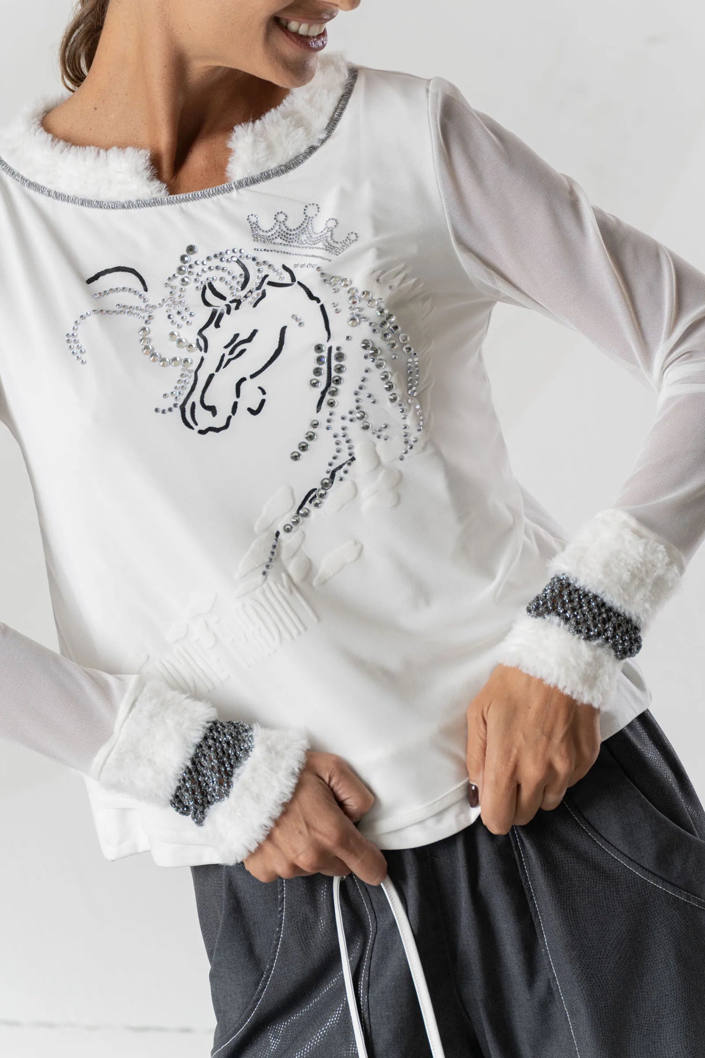 White tulle T-shirt with “Riding freedom” print 03243