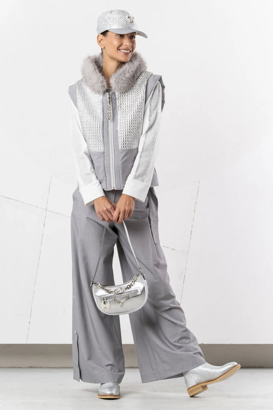 Gray and silver quilted padded vest