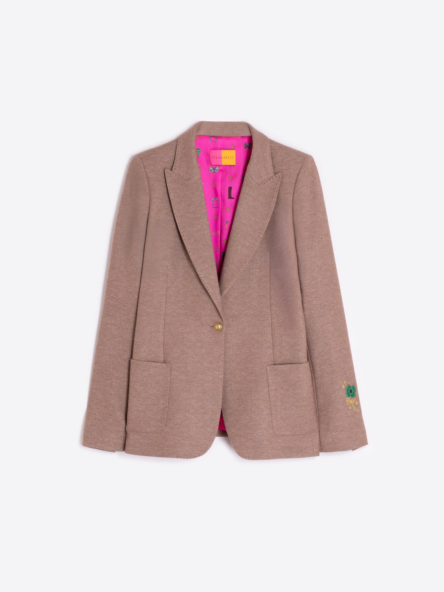 BEIGE KNIT JACKET WITH EMBROIDERY