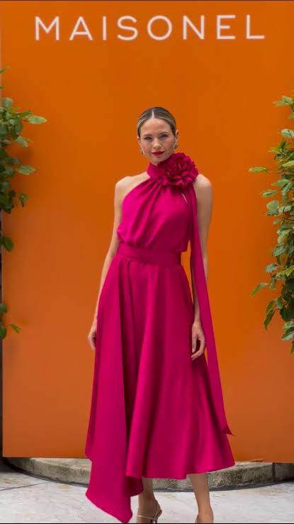 Maisonel ME3004 Satin Halterneck Midi Dress