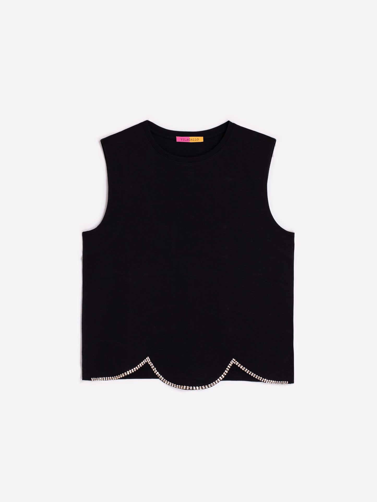 VILAGALLO 33261 - BLACK SLEEVELESS TOP WITH SCALLOPED HEM
