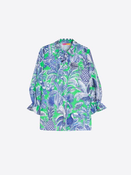 VILAGALLO 33587 - BLUE AND GREEN LEAF PRINT SHIRT