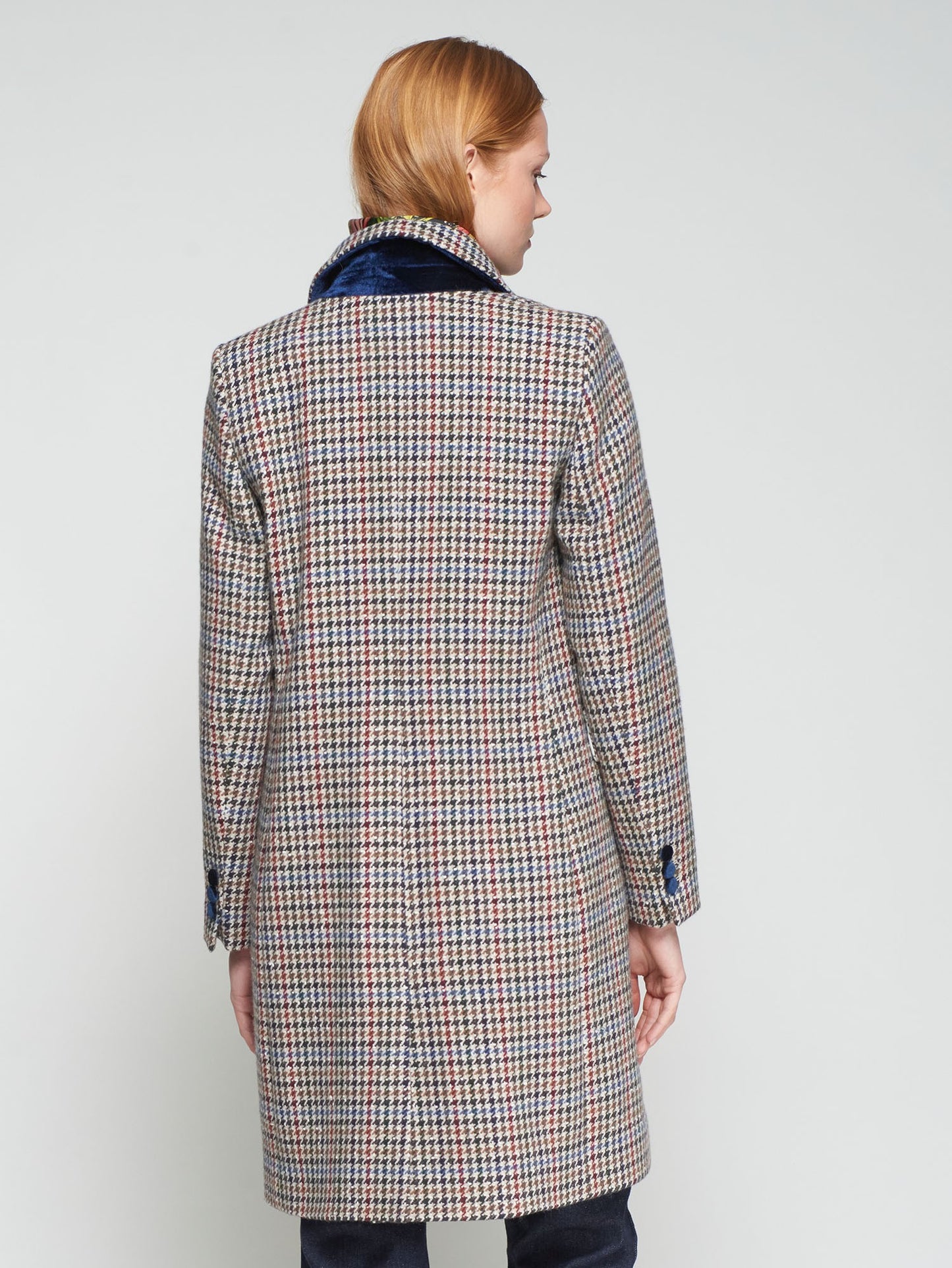 HOUNDSTOOTH WOOL COAT WITH VELVET COLLAR VILAGALLO