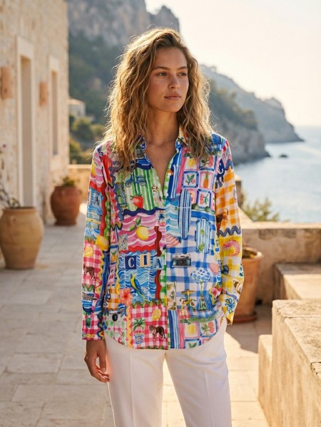 VILAGALLO 33431 - MULTICOLOUR PATCHWORK PRINT SHIRT