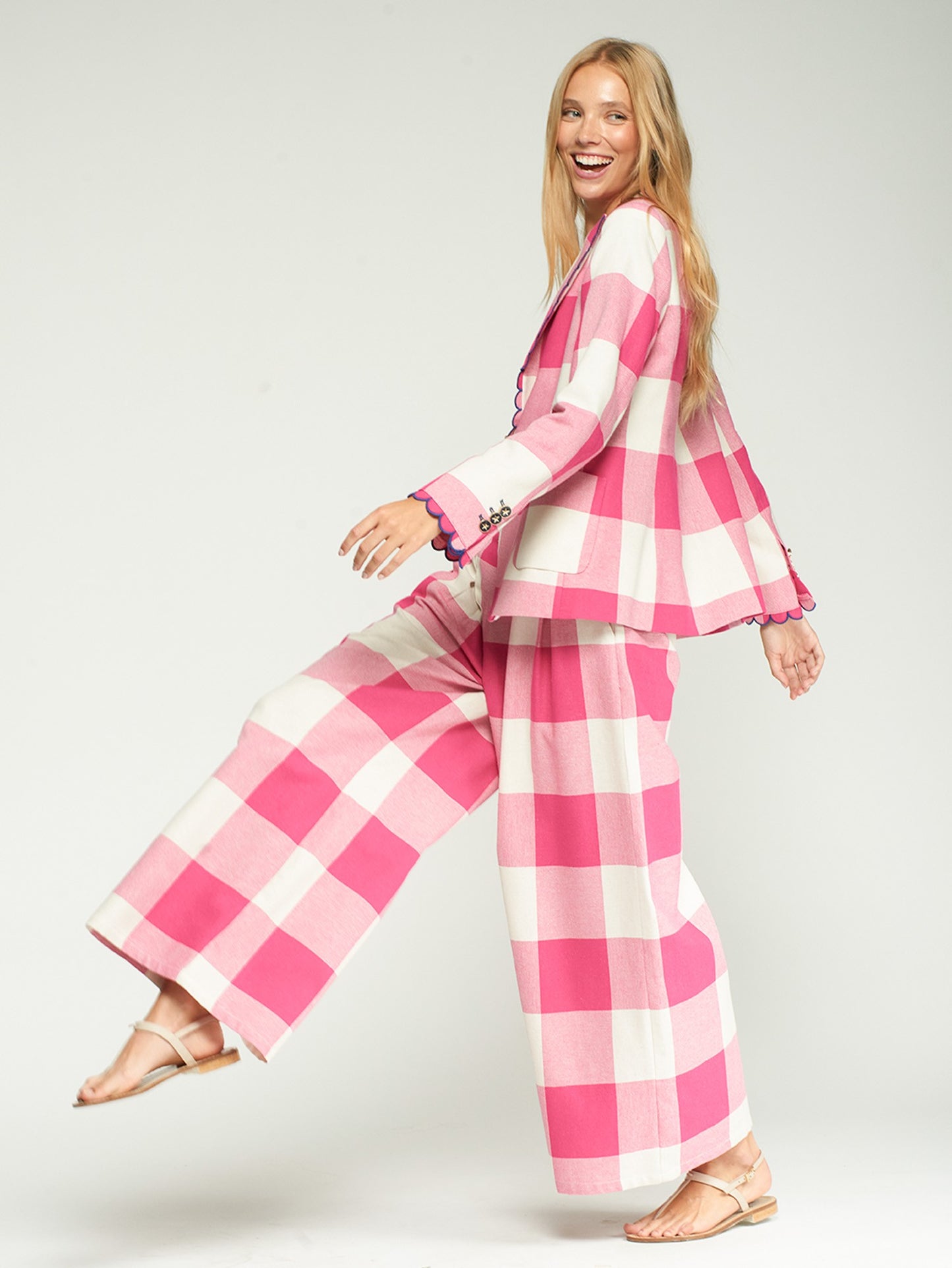 VILAGALLO 33210 - PINK AND WHITE CHECKED CULOTTE PANTS