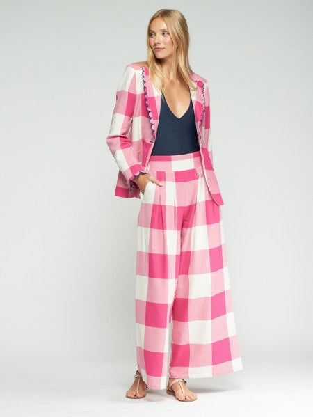VILAGALLO 33210 - PINK AND WHITE CHECKED CULOTTE PANTS