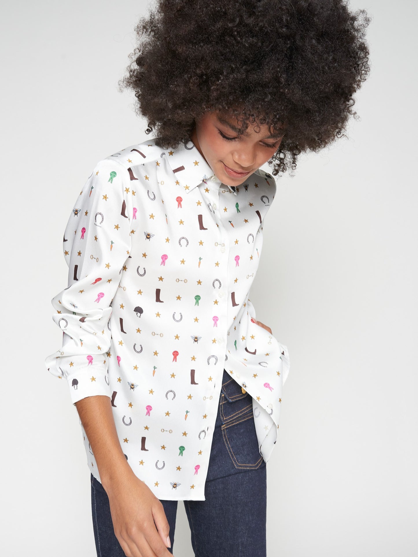 ECRU SHIRT WITH EQUESTRIAN PRINT
