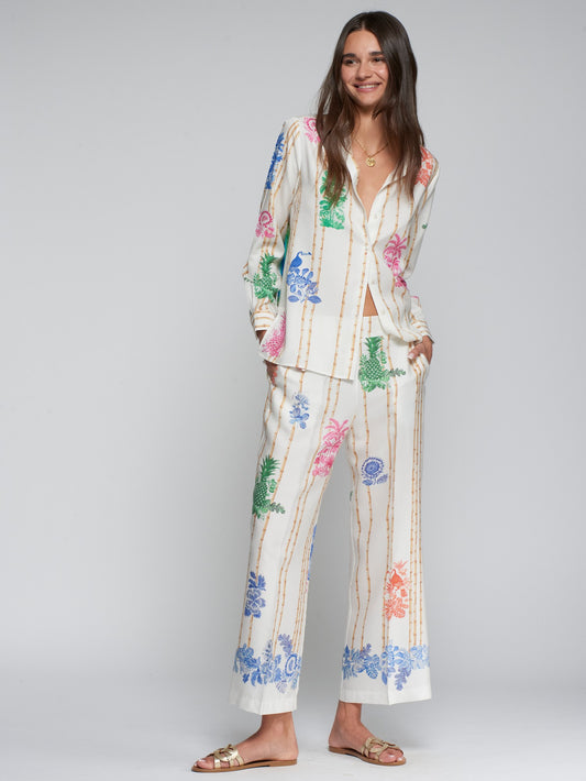 VILAGALLO 33652 - TROPICAL PRINT WIDE-LEG PANTS WITH BAMBOO PATTERN