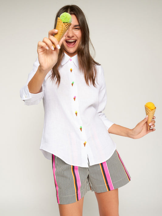 VILAGALLO 33209 - WHITE SHIRT WITH EMBROIDERED ICE CREAMS