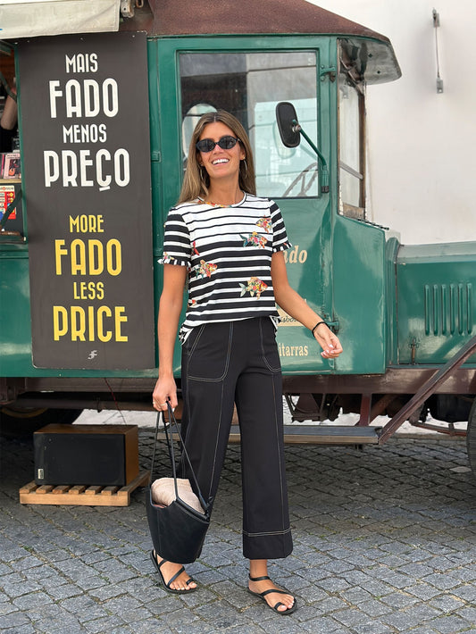 VILAGALLO 33273 - WIDE-LEG BLACK TROUSERS WITH CONTRAST STITCHING